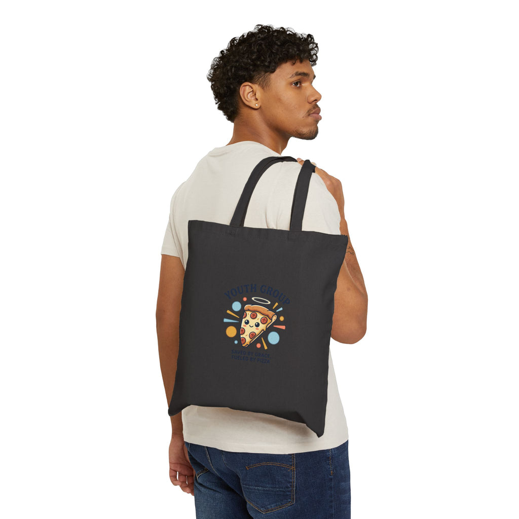 Youth Group Pizza Tote, Christian Memes, church camp, faith humor