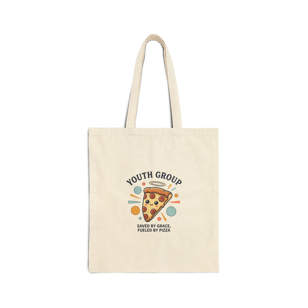 Youth Group Pizza Tote, Christian Memes, church camp, faith humor