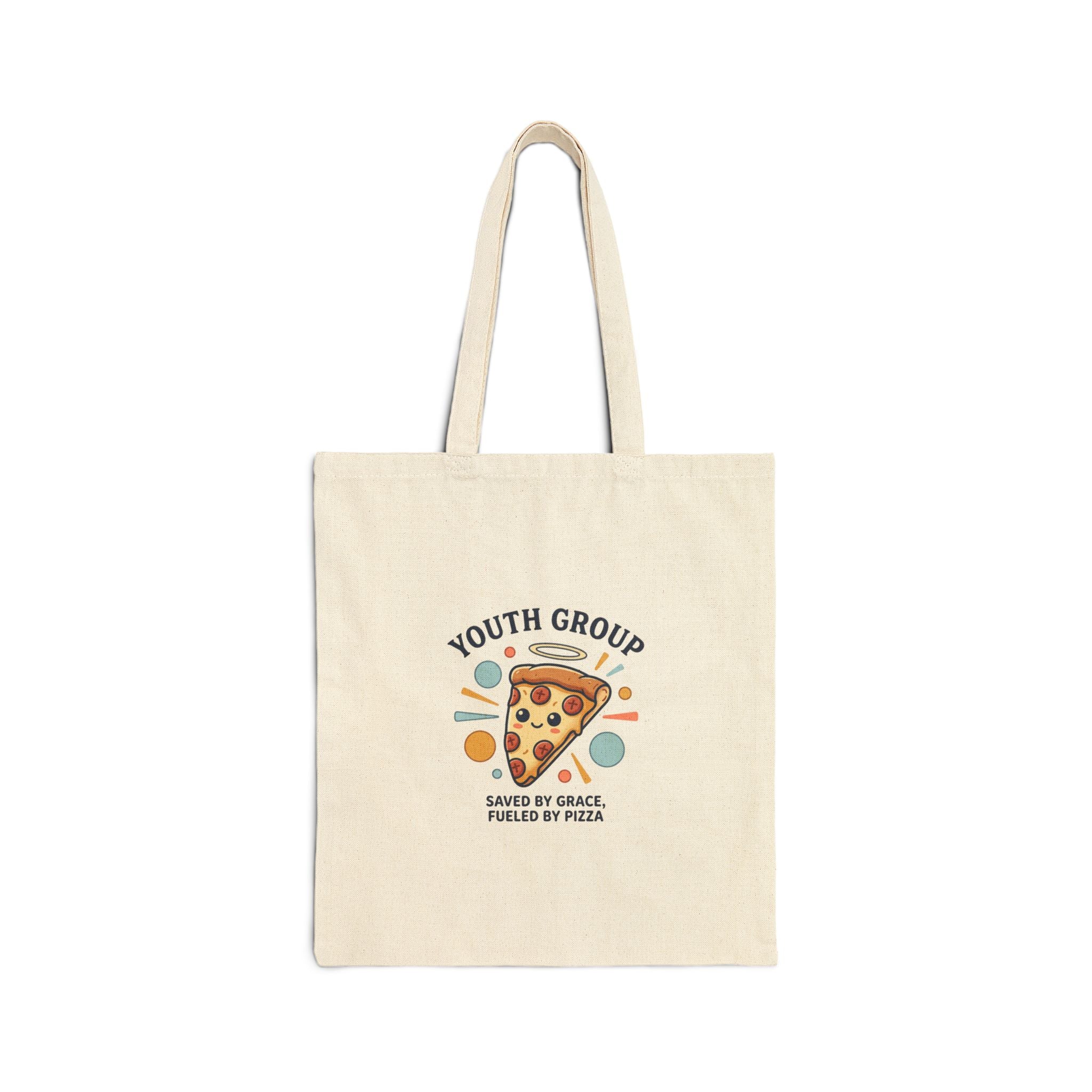 Youth Group Pizza Tote, Christian Memes, church camp, faith humor
