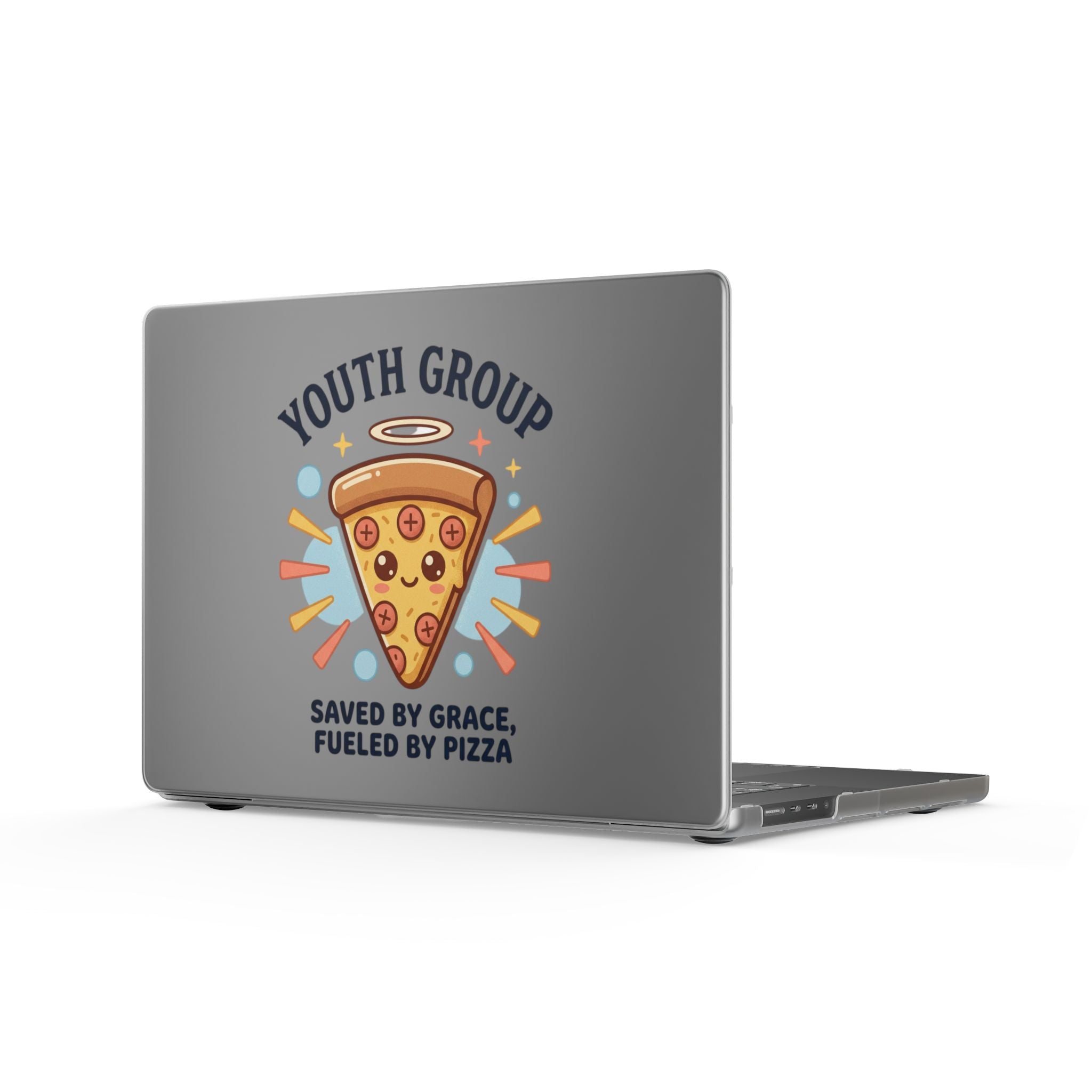 Youth Group Pizza Laptop Case — "Saved by Grace, Fueled by Pizza" MacBook Cover