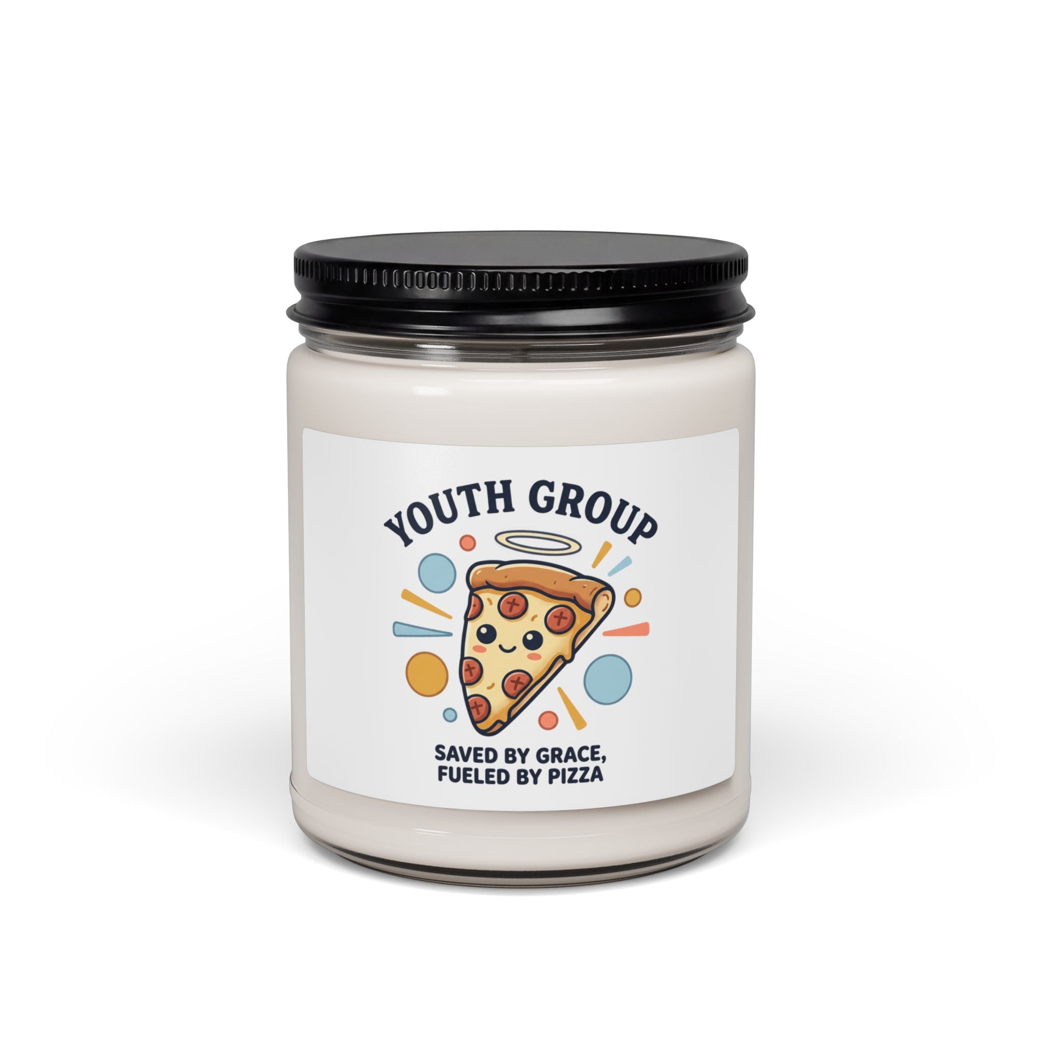 Saved by Grace Fueled by Pizza Candle | Christian memes, Youth Group