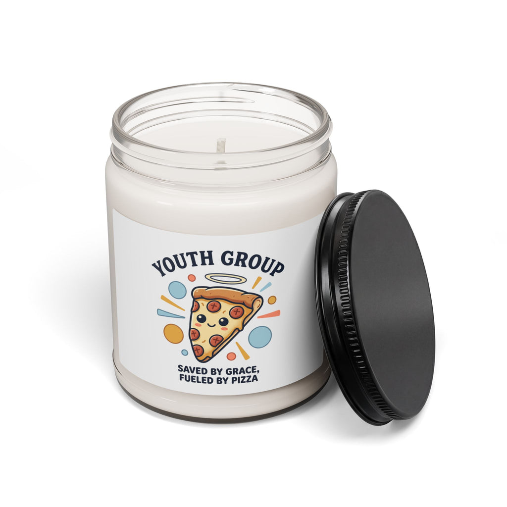 Saved by Grace Fueled by Pizza Candle | Christian memes, Youth Group